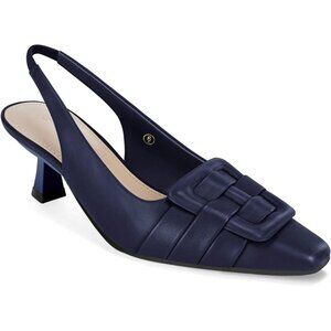 Women's Blue Sling Back Kitten Heels Pointed Closed Toe Comfortable Sandals